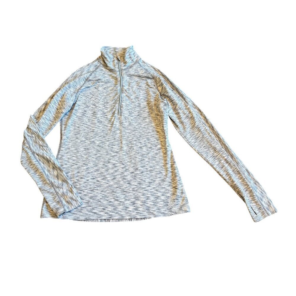 Athleta Pullover Quarter Zip Sweater Athleisure Marled Grey Comfort Size Small